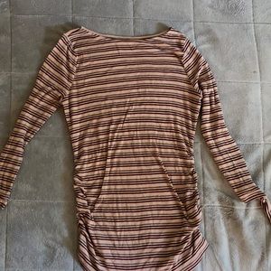 Wide neck striped ribbed maternity shirt